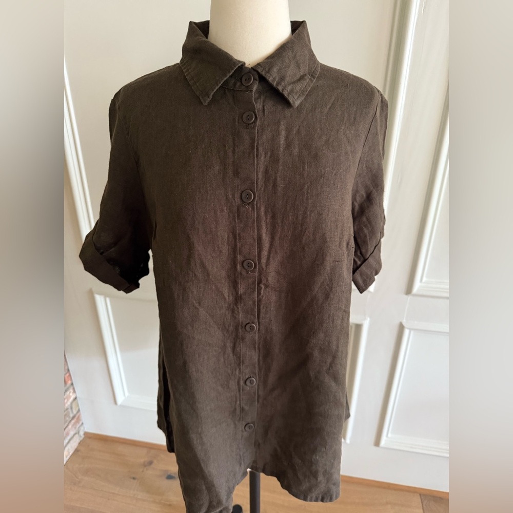 Flax Women’s Dark Brown Linen Blouse